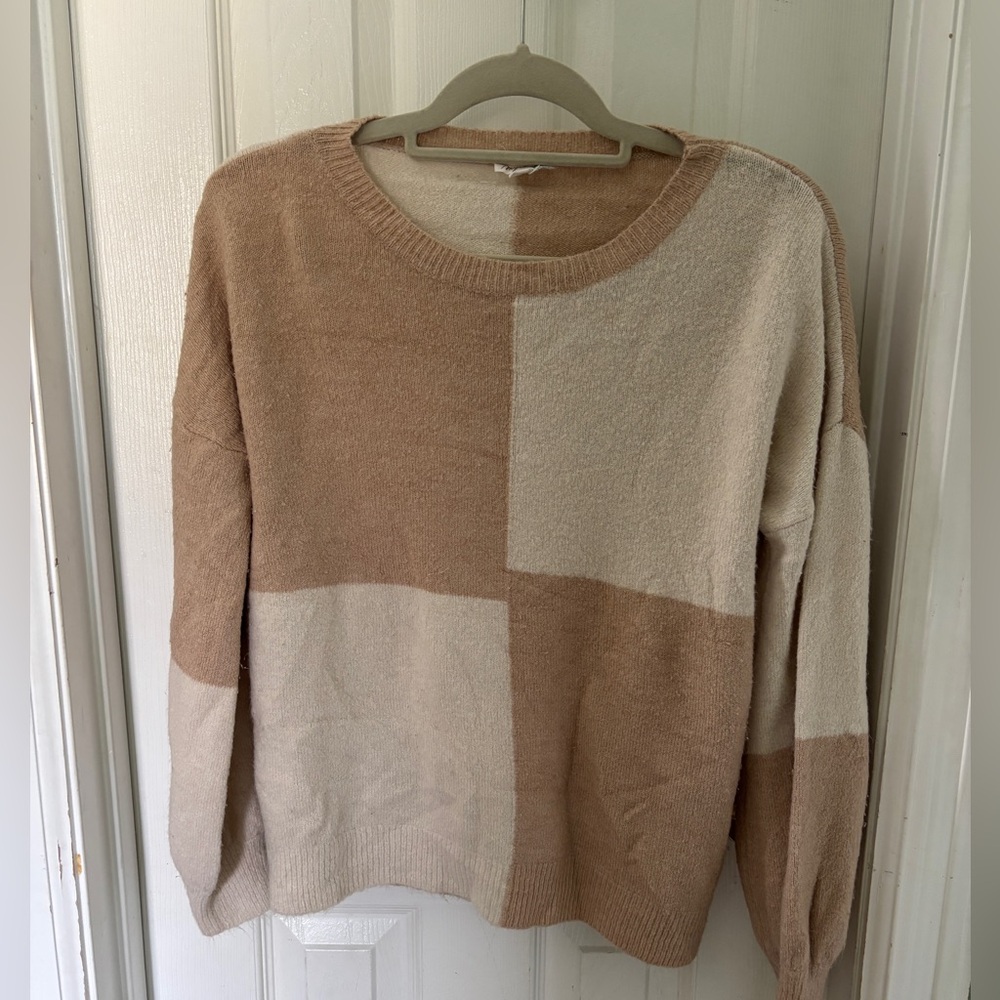 Mystree Tan and Cream Color Block Sweater